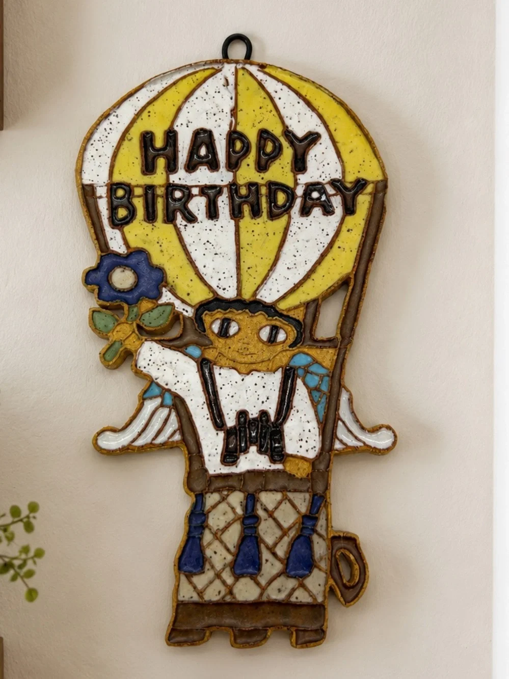 Vintage St Andrews Abbey Happy Birthday Angel Hot Air Balloon Wall Plaque 1980s